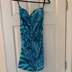Blue and Green Strapless Dress